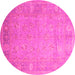 Round Oriental Pink Traditional Rug, tr538pnk