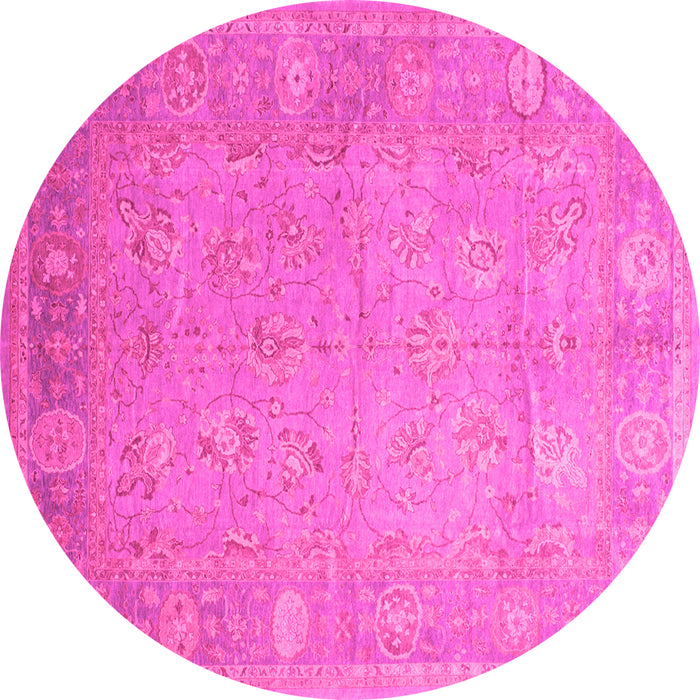 Round Machine Washable Oriental Pink Traditional Rug, wshtr538pnk