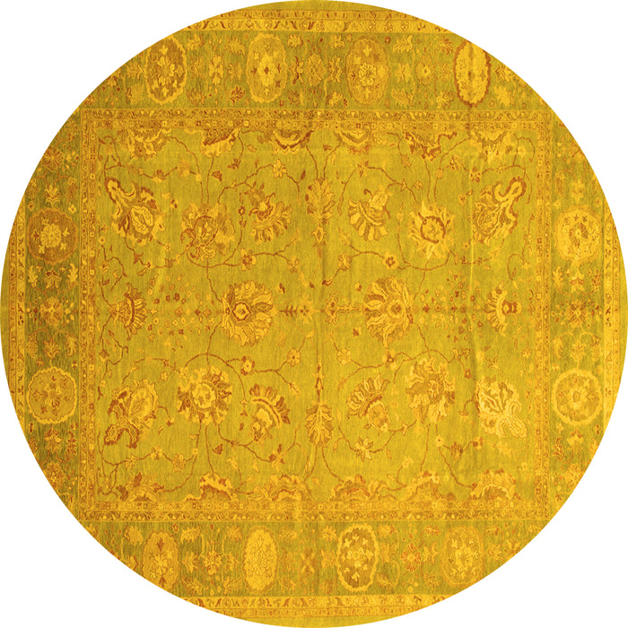 Round Machine Washable Oriental Yellow Traditional Rug, wshtr538yw