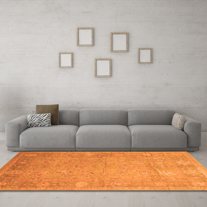 Machine Washable Oriental Orange Traditional Area Rugs in a Living Room, wshtr538org