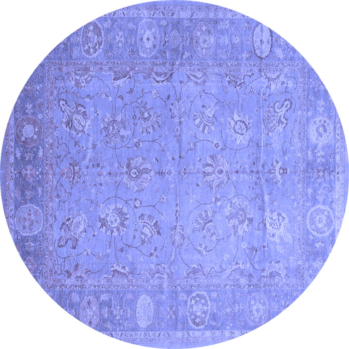 Round Machine Washable Oriental Blue Traditional Rug, wshtr538blu