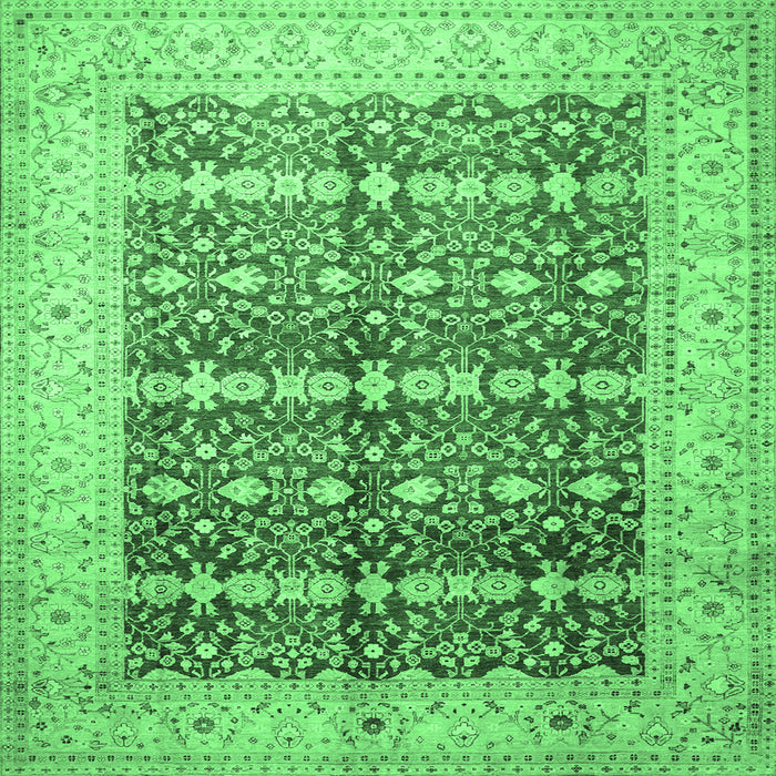 Square Machine Washable Oriental Emerald Green Traditional Area Rugs, wshtr539emgrn