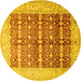 Round Oriental Yellow Traditional Rug, tr539yw