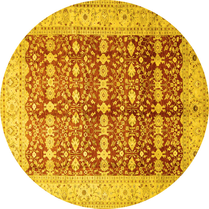 Round Machine Washable Oriental Yellow Traditional Rug, wshtr539yw