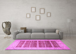 Machine Washable Oriental Purple Traditional Area Rugs in a Living Room, wshtr539pur