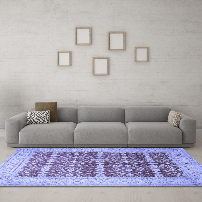 Machine Washable Oriental Blue Traditional Rug in a Living Room, wshtr539blu