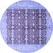 Round Machine Washable Oriental Blue Traditional Rug, wshtr539blu
