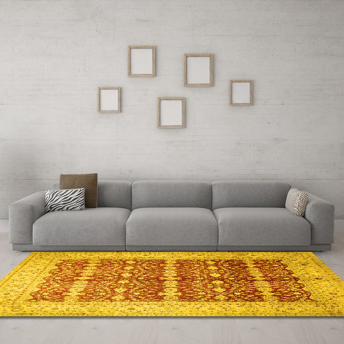 Machine Washable Oriental Yellow Traditional Rug in a Living Room, wshtr539yw