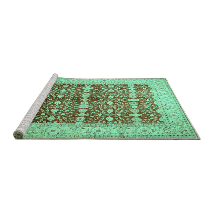 Sideview of Machine Washable Oriental Turquoise Traditional Area Rugs, wshtr539turq