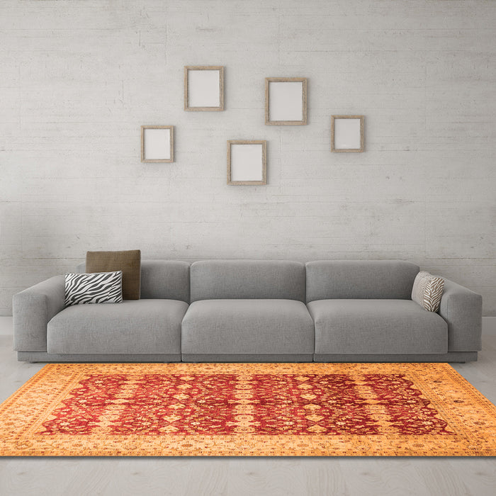 Machine Washable Oriental Orange Traditional Area Rugs in a Living Room, wshtr539org