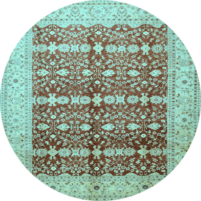 Round Machine Washable Oriental Light Blue Traditional Rug, wshtr539lblu