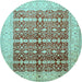 Round Machine Washable Oriental Light Blue Traditional Rug, wshtr539lblu