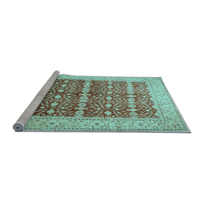 Sideview of Machine Washable Oriental Light Blue Traditional Rug, wshtr539lblu