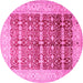 Round Machine Washable Oriental Pink Traditional Rug, wshtr539pnk