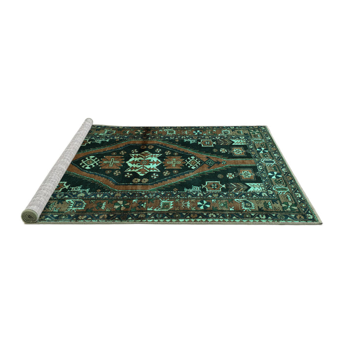 Sideview of Machine Washable Persian Turquoise Traditional Area Rugs, wshtr53turq