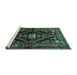 Sideview of Machine Washable Persian Turquoise Traditional Area Rugs, wshtr53turq