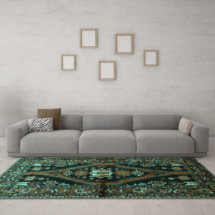 Machine Washable Persian Turquoise Traditional Area Rugs in a Living Room,, wshtr53turq