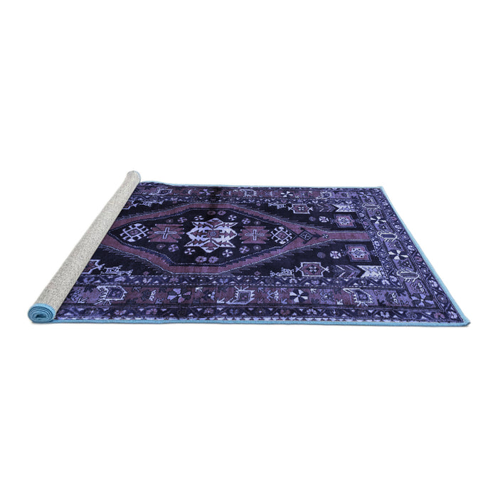 Sideview of Machine Washable Persian Blue Traditional Rug, wshtr53blu