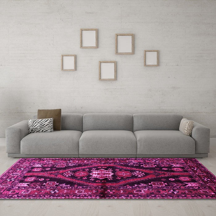 Machine Washable Persian Pink Traditional Rug in a Living Room, wshtr53pnk