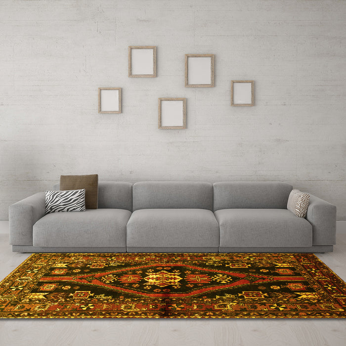 Machine Washable Persian Yellow Traditional Rug in a Living Room, wshtr53yw