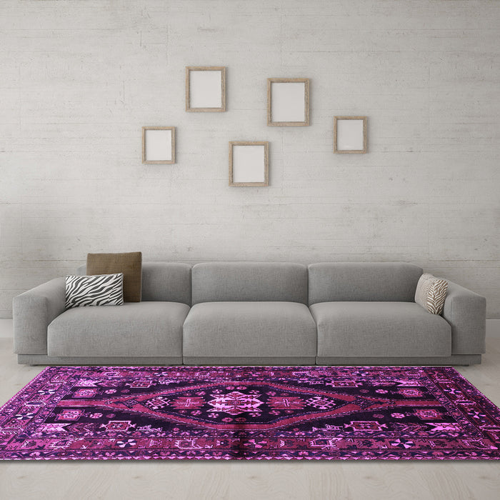 Machine Washable Persian Purple Traditional Area Rugs in a Living Room, wshtr53pur