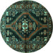 Round Machine Washable Persian Turquoise Traditional Area Rugs, wshtr53turq