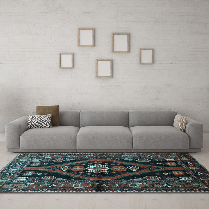Machine Washable Persian Light Blue Traditional Rug in a Living Room, wshtr53lblu