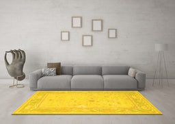 Machine Washable Oriental Yellow Traditional Rug in a Living Room, wshtr540yw