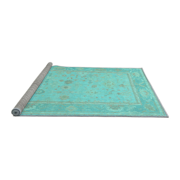 Sideview of Machine Washable Oriental Light Blue Traditional Rug, wshtr540lblu