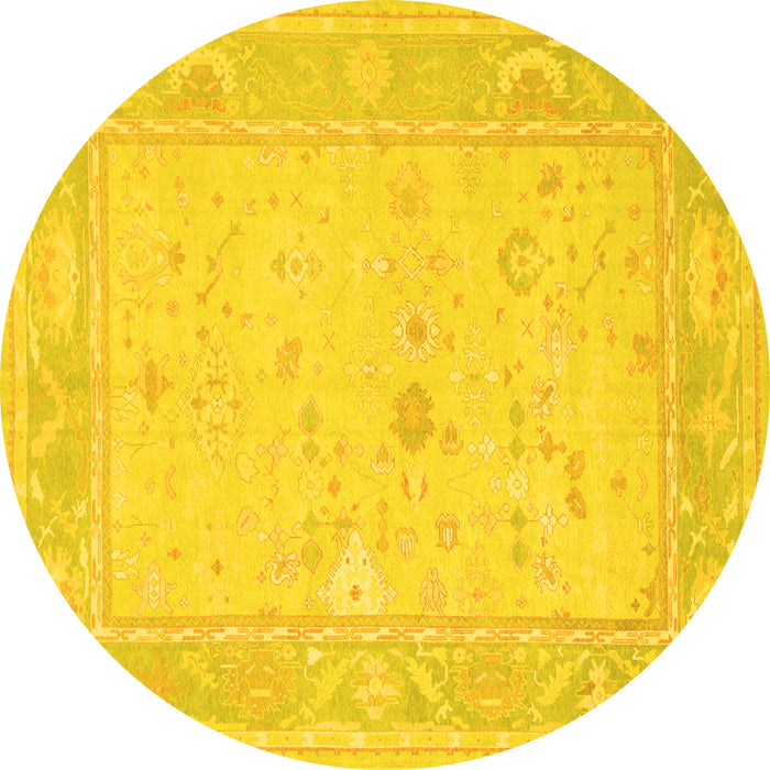 Round Machine Washable Oriental Yellow Traditional Rug, wshtr540yw