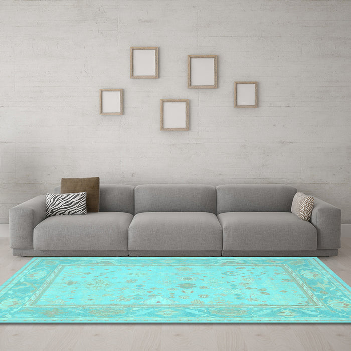 Machine Washable Oriental Light Blue Traditional Rug in a Living Room, wshtr540lblu