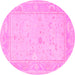 Round Oriental Pink Traditional Rug, tr540pnk