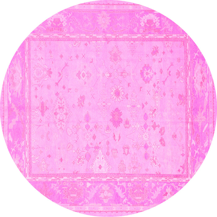 Round Machine Washable Oriental Pink Traditional Rug, wshtr540pnk