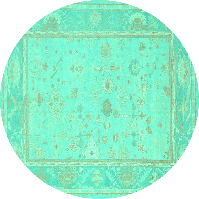 Round Oriental Turquoise Traditional Rug, tr540turq