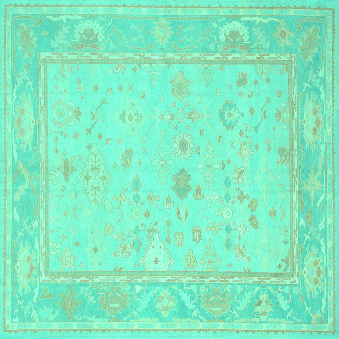 Square Oriental Turquoise Traditional Rug, tr540turq