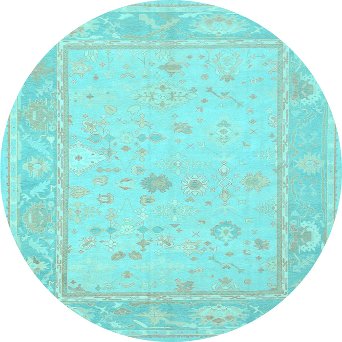 Round Machine Washable Oriental Light Blue Traditional Rug, wshtr540lblu