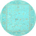 Round Machine Washable Oriental Light Blue Traditional Rug, wshtr540lblu