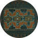 Round Machine Washable Persian Turquoise Traditional Area Rugs, wshtr541turq