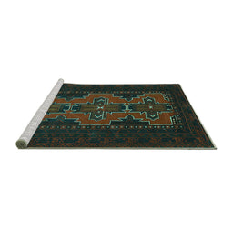 Sideview of Machine Washable Persian Turquoise Traditional Area Rugs, wshtr541turq