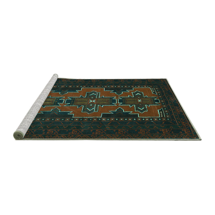 Sideview of Machine Washable Persian Turquoise Traditional Area Rugs, wshtr541turq