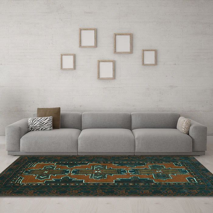 Machine Washable Persian Turquoise Traditional Area Rugs in a Living Room,, wshtr541turq