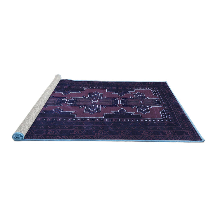 Sideview of Machine Washable Persian Blue Traditional Rug, wshtr541blu