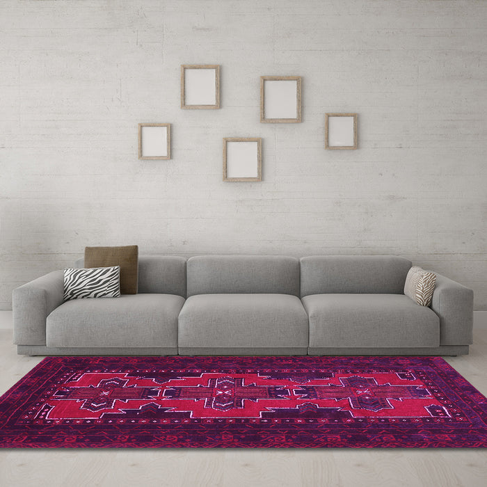 Machine Washable Persian Pink Traditional Rug in a Living Room, wshtr541pnk