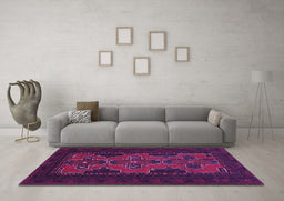 Machine Washable Persian Purple Traditional Area Rugs in a Living Room, wshtr541pur