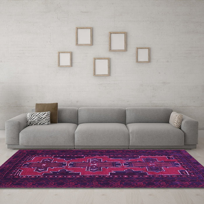 Machine Washable Persian Purple Traditional Area Rugs in a Living Room, wshtr541pur