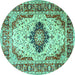 Round Machine Washable Medallion Turquoise Traditional Area Rugs, wshtr542turq