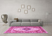 Machine Washable Medallion Pink Traditional Rug in a Living Room, wshtr542pnk