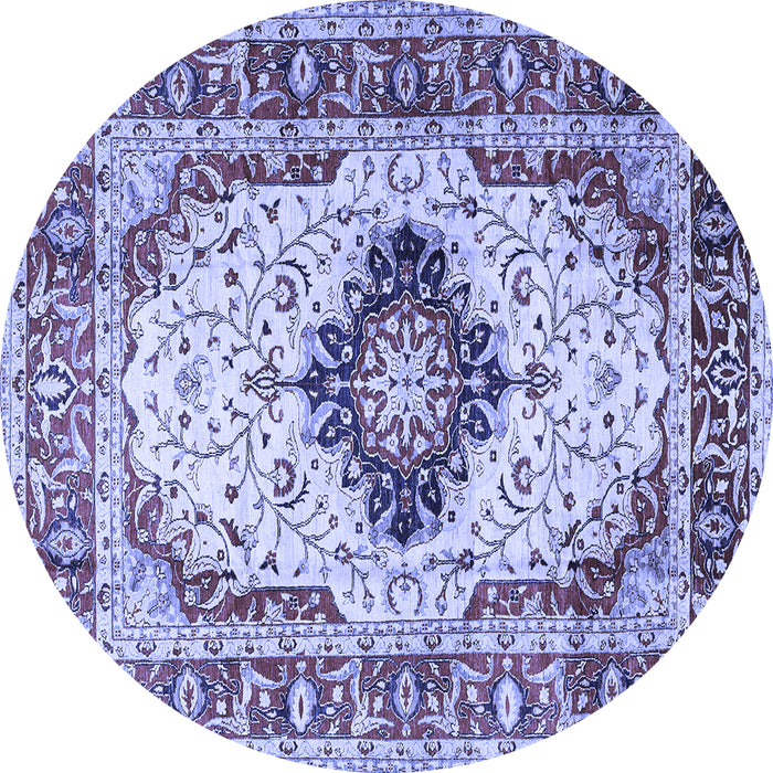 Round Machine Washable Medallion Blue Traditional Rug, wshtr542blu
