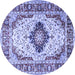 Round Machine Washable Medallion Blue Traditional Rug, wshtr542blu