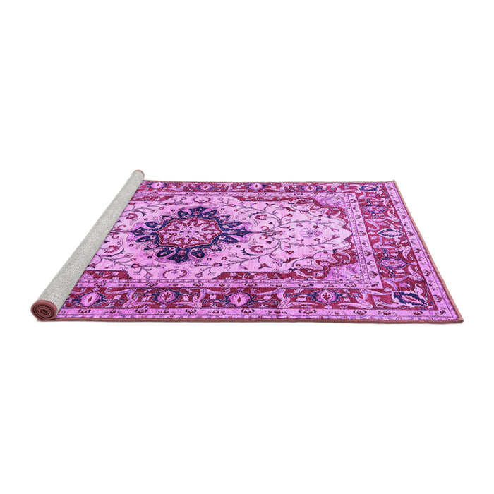 Sideview of Machine Washable Medallion Purple Traditional Area Rugs, wshtr542pur